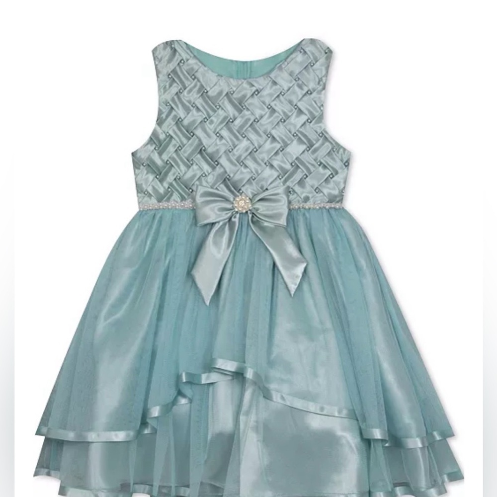 Rare Editions Aqua Formal Kids Dress with Bow